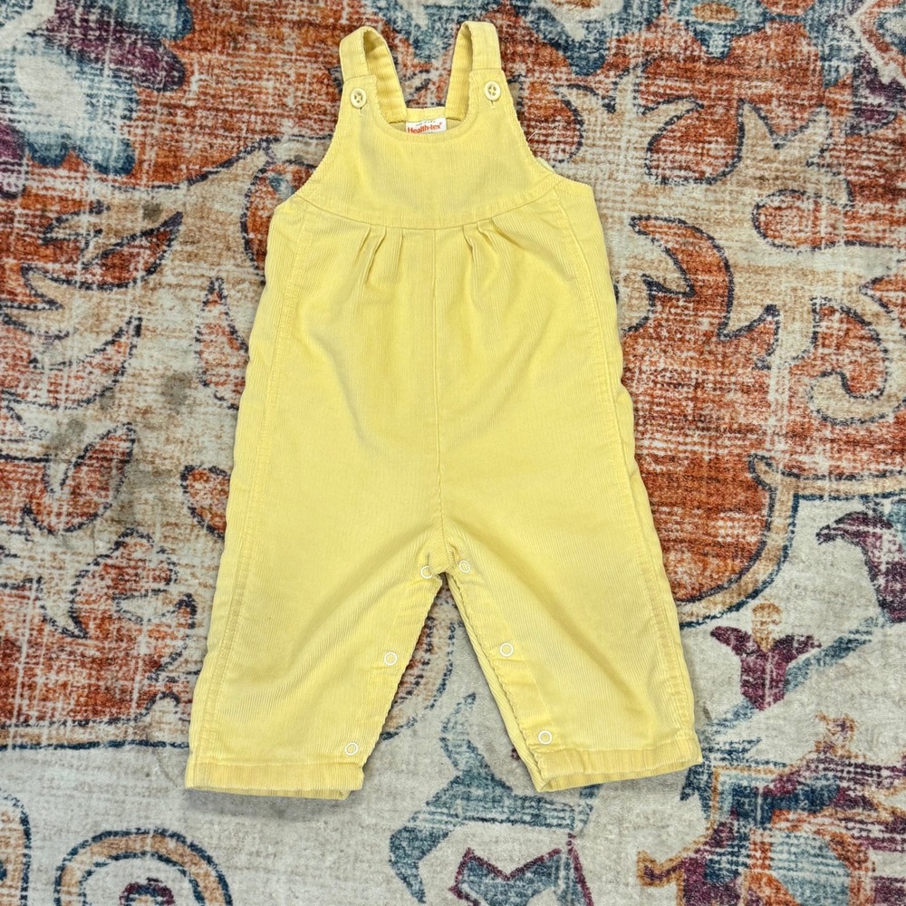 Vintage Health-tex Yellow Corduroy Overalls 18 Months‎ Made in USA Snap Crotch